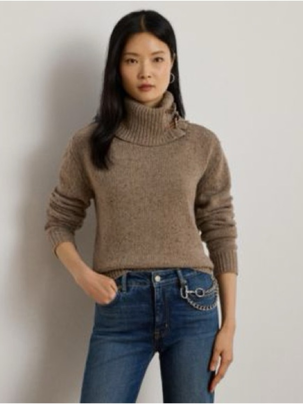 Lauren Ralph Lauren Buckle-Trim Mélange Turtleneck Sweater